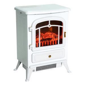 Elektrisk Kamin med LED-Eld Fristående Värmare 2 Effektlägen Mysig Stämning utan Rök Vit 41,5 X 28 X 54,8 Cm 950/1850 W