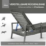 Justerbar Solsäng i Konstrotting, Bekväm Solstol med Dyna och Hjul, Väderbeständig Design för Terrass och Pool, Grå, 192 x 62,5 x 52,5 cm