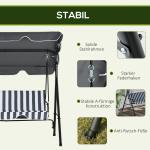 Hammock Trädgårdsgunga 3-Sits Grå Vit av Tyg och Metall för Trädgård och Terrass Gunga med Sittdyna 240 kg 172 x 110 x 153 cm