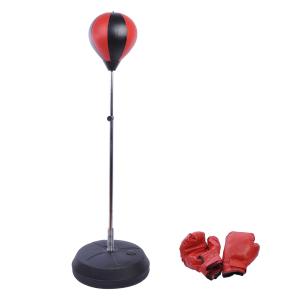 Stansbollset Boxningsboll Röd Svart Konstläder Höjdjusterbart Stativ med Handskar och Pump 125-145 Cm