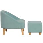 Barnfåtölj med Fotpall i Sammet, Bekväm Minisoffa för Barn, Ergonomisk Sittplats med Träben, Grön, 51 x 51 x 50 cm