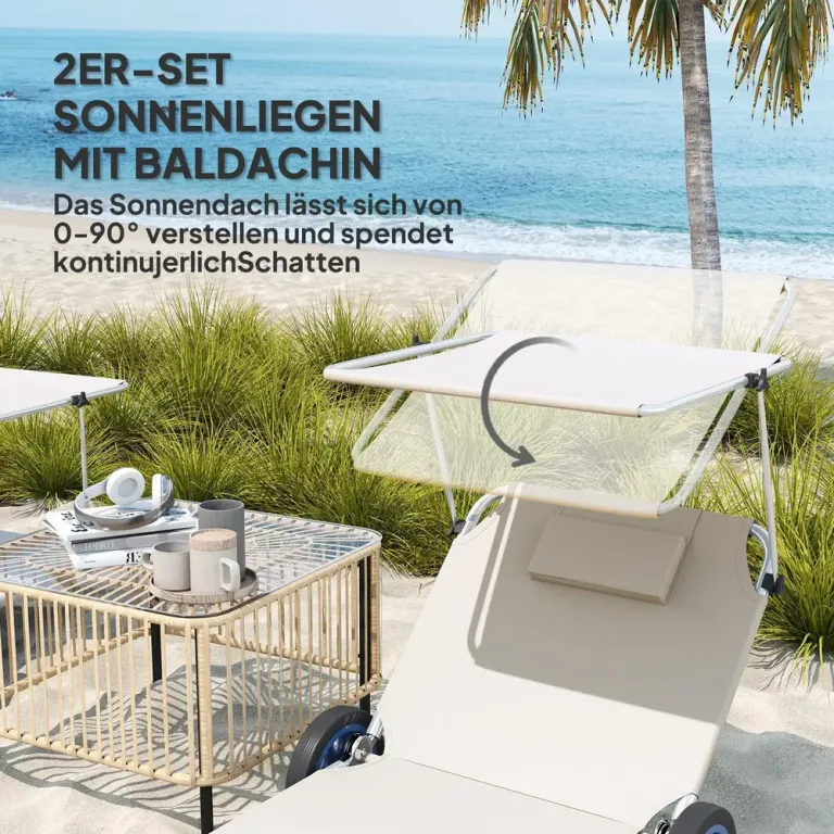 Solstol Trädgårdsstolar Set 2 Beige av Tyg Ve Metall Ve