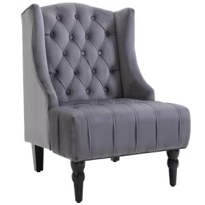 Öronlappsfåtölj Sammet med Knappar Elegant Relaxstol med Träben för Vardagsrum Bekväm Klassisk Design Grå 67 X 70,5 X 97 Cm