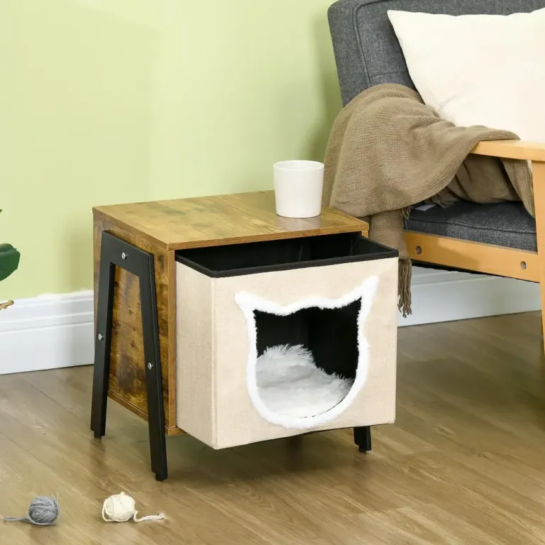 Kattgrotta Kattbädd Rustik Brun av Stål och Linne