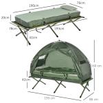 Tältsäng 4 i 1 Campingset med Tält och Sovsäck Hopfällbar med Luftmadrass för Camping Mörkgrön