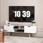 TV-Bänk TV-Skåp Vit av Trä för Vardagsrum Lowboard med 2 Skåp och Hyllor upp till 65 Tum 150 x 39 x 50 cm