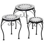 Blomställ i Metall 3-Pack, Dekorativa Växtställ med Mosaikplattor, Eleganta Blompallar för Trädgård och Balkong, Svart/Vit
