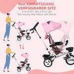Trehjuling Barncykel Rosa av Metall och Plast för Barn 1-5 År 2-i-1 med Push Bar och Soltak Säkerhetsbälte Korg