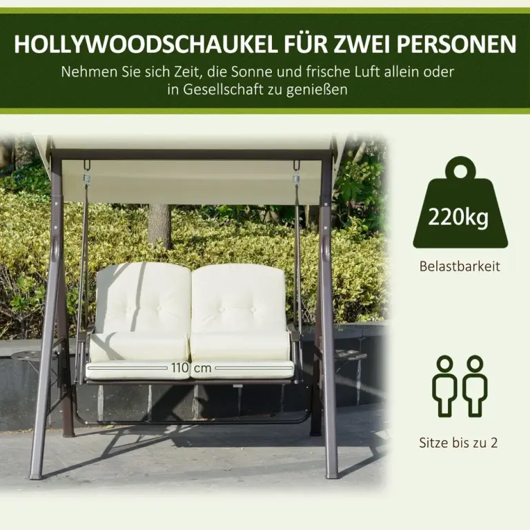 2-Sitsig Hammock med Soltak 162 x 118 x 173 cm