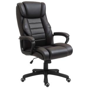 Kontorsstol med Massagefunktion, Höj- och Sänkbar Chefsstol, Ergonomisk Snurrstol, 6 Vibrationspunkter, Brun