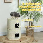 Skraptunna Klösmöbel Krämvit av Sisal och Plysch för Katter upp till 5 kg med 2 Grottor och Lekboll 69 cm