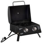 Portabel Gasolgrill med 2 Brännare, Hopfällbar Bordsgrill med Lock och Termometer, Perfekt för Camping och Utflykt, Svart, 55 x 46,5 x 41 cm