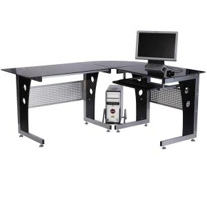 Hörnskrivbord L-Format Svart Säkerhetsglas och Metall för Hemmakontor Arbetsstation Datorbord 164 X 139 X 75 Cm