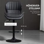 Barstolar i Konstläder 2-Pack, Snurrbara Köksstolar med Ryggstöd, Justerbar Höjd för Bar och Kök, Svart, 48,5 x 55,5 x 90-110 cm