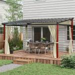 Pergola Paviljong Beige av Metall och Tyg för Trädgård och Terrass Vindtätt med Sidoväggar och Infällbart Tak 3,5 x 3 m