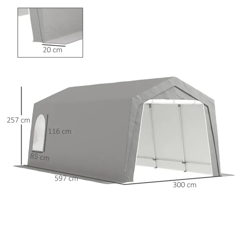 Tältgarage Garagetält Ljusgrå av PE 300 x 600 x 250 cm