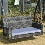 Hängande Trädgårdsbänk i Konstrotting, 2-Sitsig Gungbänk för Avkoppling, Väderbeständig Hängsoffa för Veranda, Grå, 127 x 57,5 x 60 cm