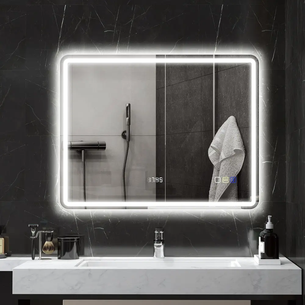 Badrumsspegel med LED-Belysning Anti-Imma 3 Färger, Silver