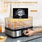 Elektrisk Svamptork med 5 Galler, Effektiv Mat-tork med Timer och Termostat, Perfekt för Frukt och Kött, Silver, 35-70°C