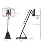 Basketstativ Basketkorg Svart av Stål och Plast för Trädgård och Idrottsplats Höjdjusterbart med Rullbar Bas 293-350 cm