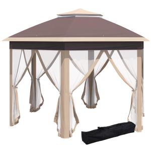 Sexkantig Trädgårdspaviljong, Stort Partytält med Myggnät och Dubbeltak, Elegant Solskydd för Sommarfester, Beige/Khaki, 4 x 4 m