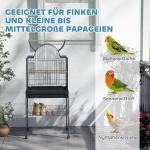 Fågelbur Undulatbur Svart av Stål och Plast för Fåglar Stor Bur med Hjul och Förvaring 63 x 53 x 144 cm