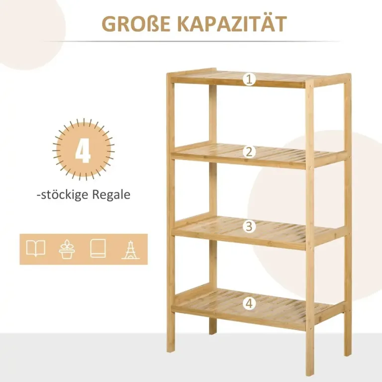 Bokhylla i Bambu 4 Hyllplan Stilren 62 x 33 x 112 cm
