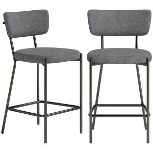 Barstol 2-pack Ergonomisk Grå Tyg för Köksö med Ryggstöd och Mjuk Stoppning Modern Design Stabil Konstruktion