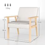 Fåtölj Relaxstol Krämvit av Tyg med Linnelook och Trä för Vardagsrum Stoppad Stol med Armstöd 64 x 70 x 72 cm