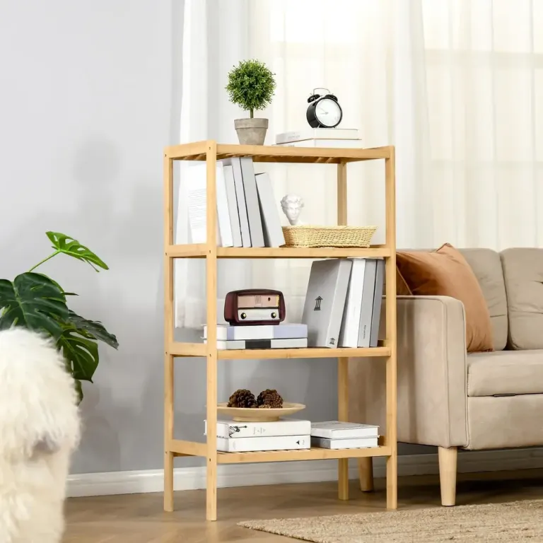 Bokhylla i Bambu 4 Hyllplan Stilren 62 x 33 x 112 cm