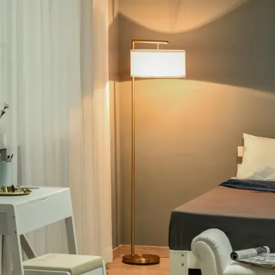Elegant Golvlampa med Linnéskärm Läslampa 47 x 37 x 153 cm