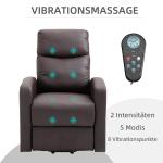 Avslappningsstol Fåtölj Brun av Konstläder och Metall för Vardagsrum med Ståhjälp och Elektrisk Massagefunktion Liggfunktion Bekväm