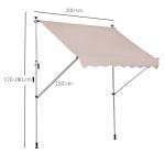 Klämmarkis för Balkong och Terrass Höjdjusterbart Solskydd utan Borrning Aluminium Krämvit 200 X 150 Cm