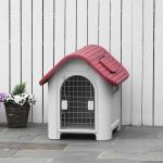 Hundkoja med Öppningsbart Tak, Isolerat Hundhus för Små Hundar, Väderbeständig Design med Veranda, Röd