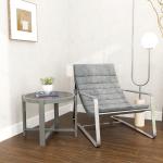 Runt Trädgårdssidobord i Aluminium, Balkongbord med Marmor Look, Grå