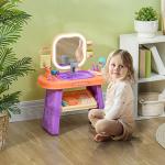 Sminkbord Barnbord Lila av Plast för Barn 3-6 År Kosmetikabord med Spegel och LED Ljus Musik