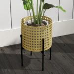 Växtställ Blomsterställ Guld av Stål med Rottinglook för Inomhus och Utomhusbruk Set med 3 Krukhållare Dekorativ Design