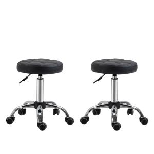 Rullpallar för Salong 2-Pack, Justerbara Snurrpallar i Konstläder, Bekväm Arbetsstol för Frisör och Klinik, Svart, 35,5 x 48-63 cm