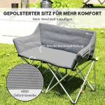 Campingstol Fiskestol 2-Sits Hopfällbar Grå av Tyg ve Metall för Strand ve Trädgård Vadderad Stol med Sidficka 240 kg