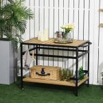 Serveringsvagn Stabil Svart Natur Metall för Trädgård och Uteplats i Industriell Design med Krokar och Hyllplan för Grill 107 x 65 x 80 cm