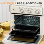 Minugn med Varmluft 20L, Kompakt Bordsugn med Pizzasten, Mångsidig Ugn med Timer och Tillbehör, Gräddvit, 1400 W