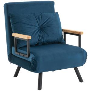 Bäddsoffa Relaxstol Blå av Sammet och Metall för Vardagsrum Sängfunktion med Justerbart Ryggstöd och Ryggkudde 63 x 73 x 81 cm