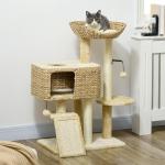 Kattskrapstolpe Kattträd Beige av Sisal och Plysch för Katter upp till 6 kg med 2 Liggytor och Lekboll Kattmöbler 98 cm