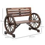 Trädgårdsbänk 2-Sits Träbänk Brun av Gran för Trädgård och Uteplats Lantlig Stil med Vagnshjulsarmstöd Robust 105,5 x 56 x 79 cm