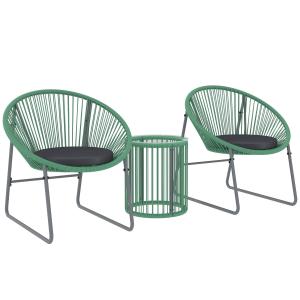 Trädgårdsmöbler Balkongmöbler Set för 2 Personer Grön av Polyrattan för Trädgård och Terrass 3-Delad Sittgrupp med Bord