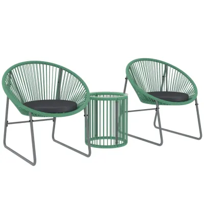 Trädgårdsmöbelset 3 Delar med Bord och 2 Stolar, Grön