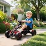 Gokart med Pedaler, Trampbil för Barn med Bromsar, Halkfria Hjul och Metallram, 3-6 År, Röd