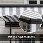 Balkongmarkis Kassettmarkis Grå Vit av Aluminium och Polyester för Balkong UV-Beständig med Fjärrkontroll och Handvev 350 x 250 x 150 cm