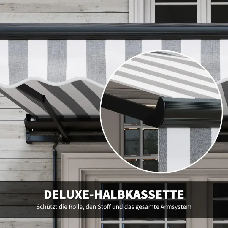 Balkongmarkis Kassettmarkis Grå Vit 350 x 250 x 150 cm