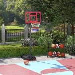 Basketkorg Basketstativ Utomhus Röd av Stål och Plast för Barn 6 År Höj- och Sänkbart Basketsystem med Hjul 200-260 cm